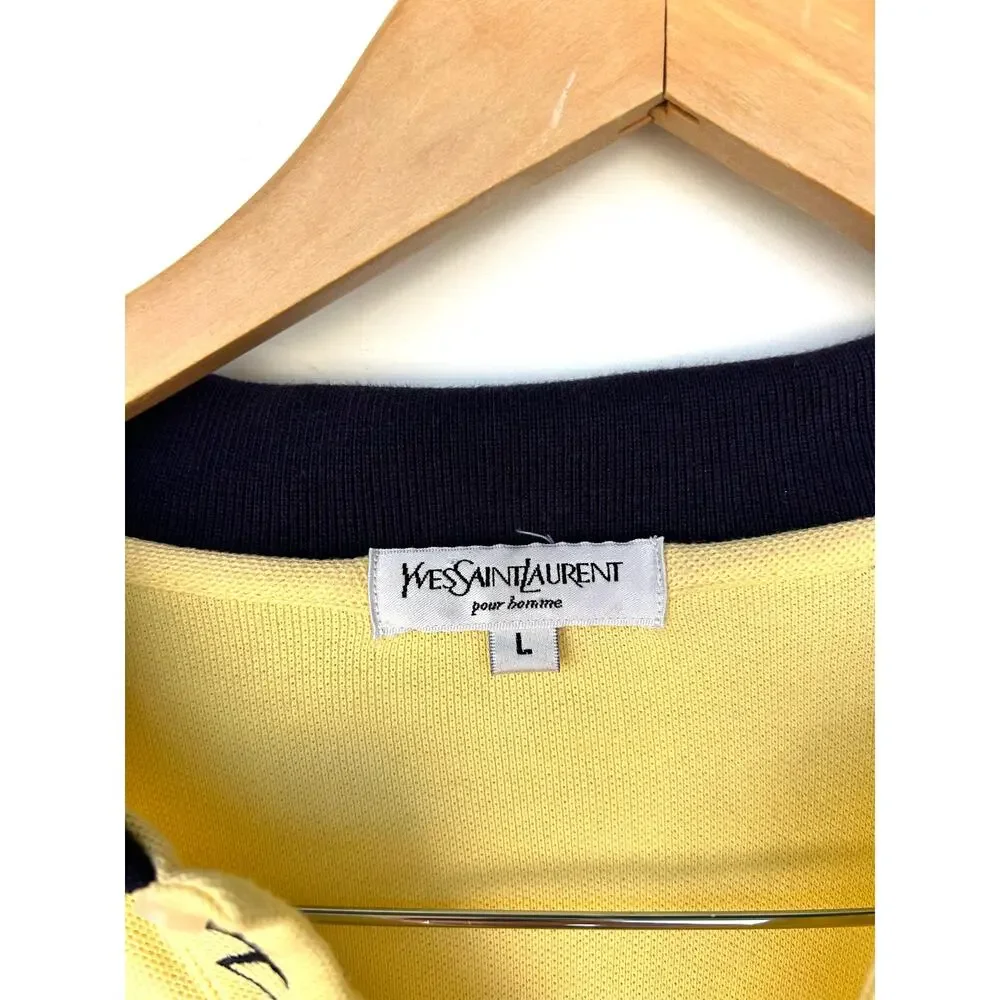 Vintage Yves Saint Laurent Oversized Shirt Long Sleeve Yellow YSL Logo Sporty
